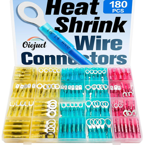 180Pcs Heat Shrink Wire Connectors Kit - Waterproof Marine Automotive Battery Electrical Crimp Terminals Set