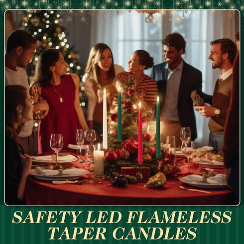 6 11'' Baquler Pcs Christmas Flameless Taper Candles Green Red White Battery Operated Candles LED Plastic Flickering
