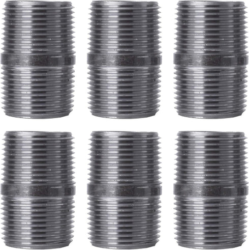 Pipe Decor 1” x 2” Malleable Cast Iron Pipe, Pre Cut Connector, Industrial Steel Grey, 6 Pack