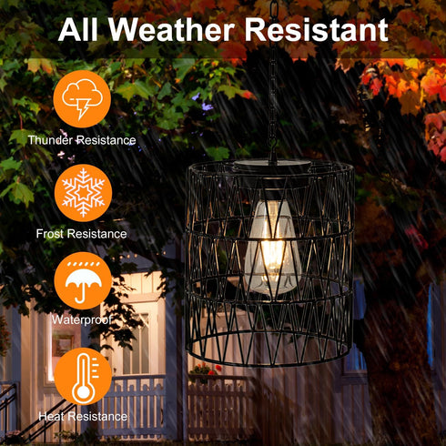 Bulb Livinlarge Hanging Pendant Lights,Metal Solar Outdoor Chandelier,Solar Hanging Lights with Warm White LED