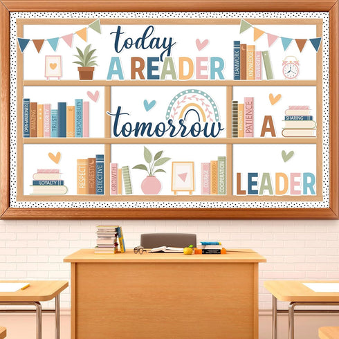 76PCS Boho Reading Bulletin Board Set Read Bookshelf Bulletin Board Decorations Motivational