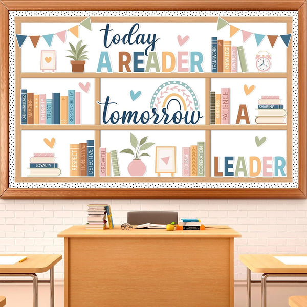 76PCS Boho Reading Bulletin Board Set Read Bookshelf Bulletin Board Decorations Motivational