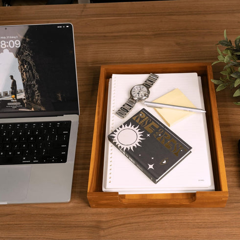 KOLWOVEN Wood Letter Tray -Load Documents Tray for Office Desktop Organizer - Desk Magazine, File, Folder, Paper Holder - Paper Document File Tray Front Drak Brown by KOLWOVEN