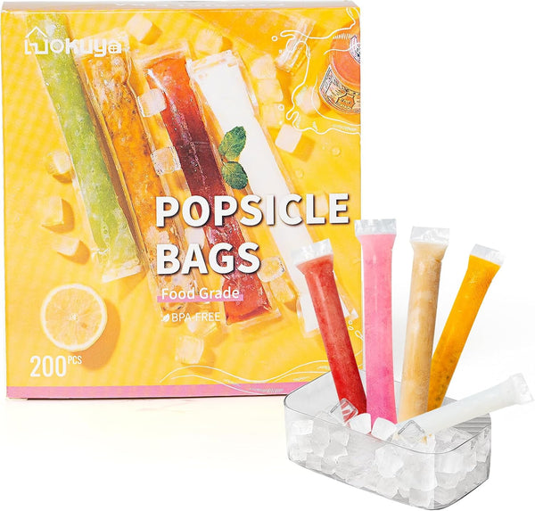 200 Pcs Disposable Popsicle Mold Bags,BPA Free,Easy-Fill, No-Spill Freezer Ice Tubes With