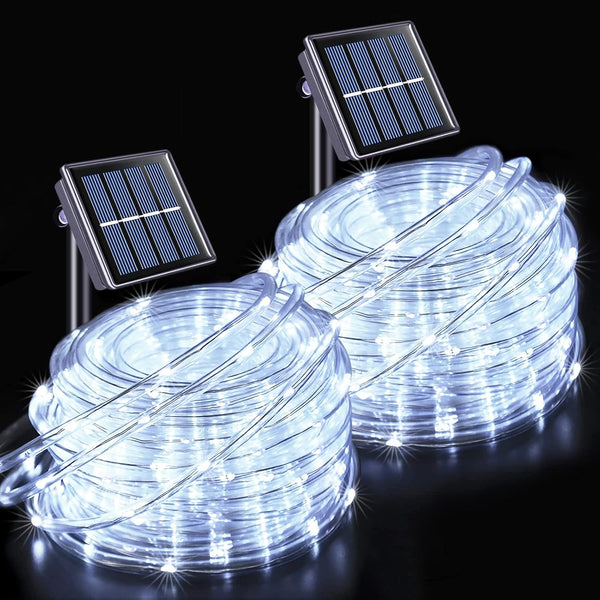 JMEXSUSS 2 Pack 100 LED Solar Rope Lights, 33ft 8 Modes Waterproof