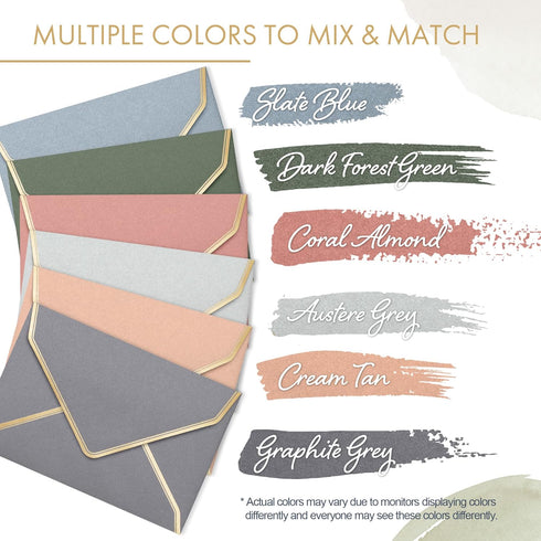 Invitation Envelopes, 60-Pack 4x6, Gold Foil Bordered Colored Envelopes, A4, 4 1/4 x 6 1/4 Inches