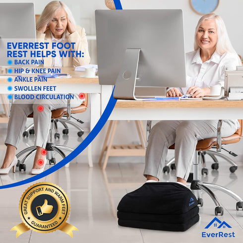 EverRest Under Desk Footrest for Office Use, Warmer Feet, 3 Adjustable Heights, Ergonomic Foot Rest Stool