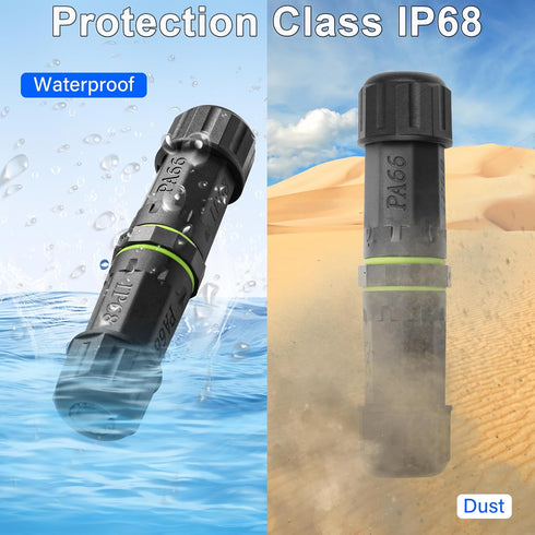 Waterproof Electrical Cable Connector, 3 Pin IP68 Outdoor Coupler for 3.5-10mm Wire Diameter, 2 Pcs