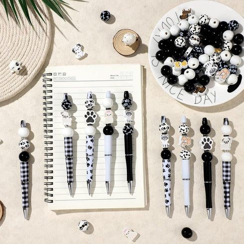 Colarr 24 Sets Plastic Beadable Pens, DIY Pens Making Kit, Black Ink Ballpoint Pen for Women Students