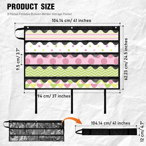 Crtiin 3 Pcs Foldable Bulletin Border Storage Pocket Chart, 41 x 24.5 Inch Classroom Organizer for Wall Borders