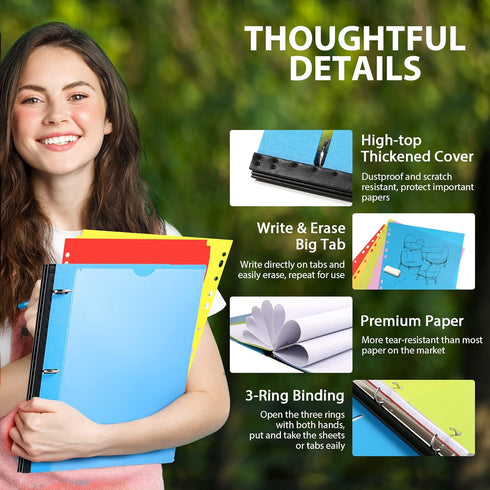 WOT I All-in-one Telescoping Binder Notebook, Refillable 3 Ring Binder, Blue, with 5 Subject Dividers