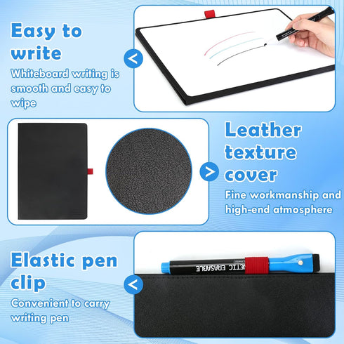 Double-Sided Whiteboard - Portable, 12" x 9" Dry Erase Boards with 3 Markers, Eraser and Stylish Red Elastic Pen Tray for Office, Education and Home (Black) by iNenya