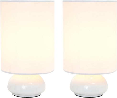 LT2043-WHT-2PK 9" 2 4 Settings Set Simple Designs Gemini Pk Contemporary Touch Metal Mini Round Table Lamp w Fabric