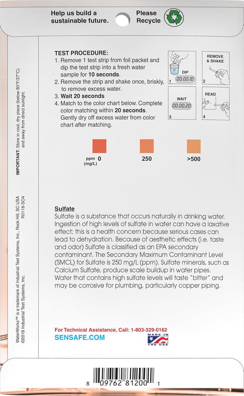 Industrial Test Systems WaterWorks 481200 Sulfate Check Test Strip, 0-400 ppm Range (Pack of 30)