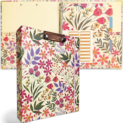 Binditek 3 Ring Binder, 1 Inch Round Ring with 5-Tab Dividers, 2 Interior Pockets, Floral Design, 175 Sheet Capacity