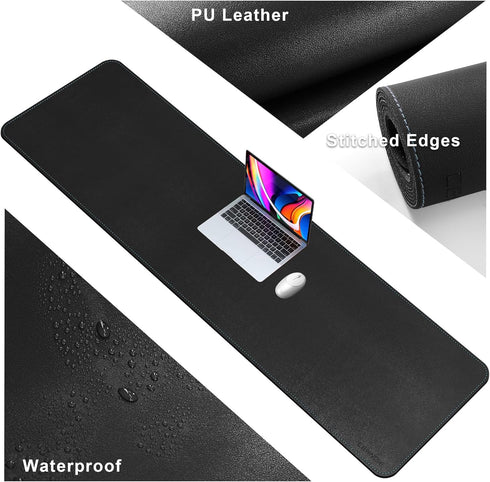 CENNBIE Large Leather Desk Mat, 63" x 19.6" Blotter Protector - Waterproof PU Leather Non-Slip Mouse Pad for Office and