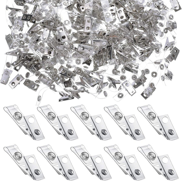 Zonon Metal Badge Clips with Strap, Clear ID Strap Clip Adapter for ID Cards and Name Tags, 300 Pieces
