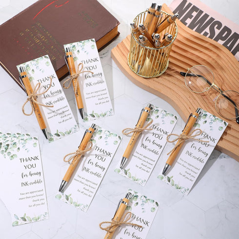 Fulmoon 60 Set Employee Appreciation Gifts with Bamboo Pens and Thank You Bookmark Cards