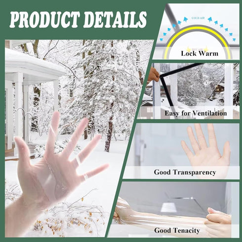 VOLLENC 105x145cm Window Insulation Kit with Magic Tape Window Winterizing Black Window Insulation Film Easy to Install