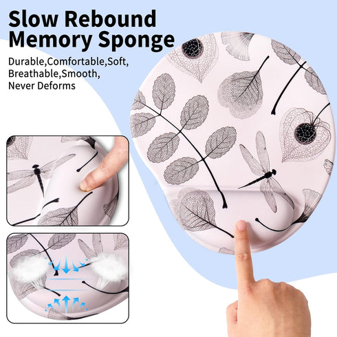 Ergonomic Mouse Pad with Wrist Support, Cute Mouse Pad for Office, Gaming, Comfortable Pain Relief (Off-White Leaf)