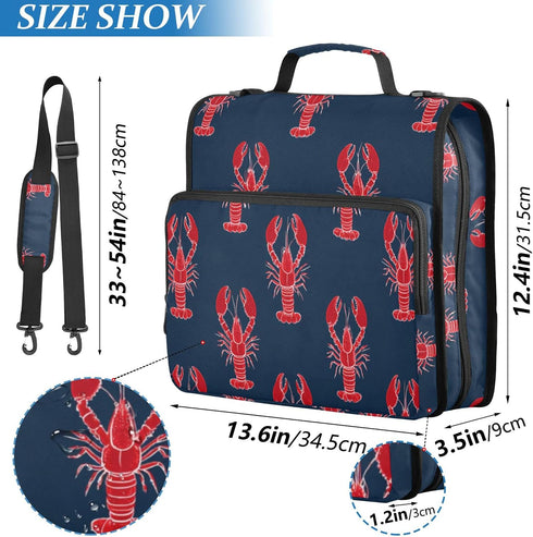 Fisyme 3 Sea Red Lobsters Zipper Binder Ring with Zipper and Shoulder Strap Large Capacity Multi-Pocket Binder