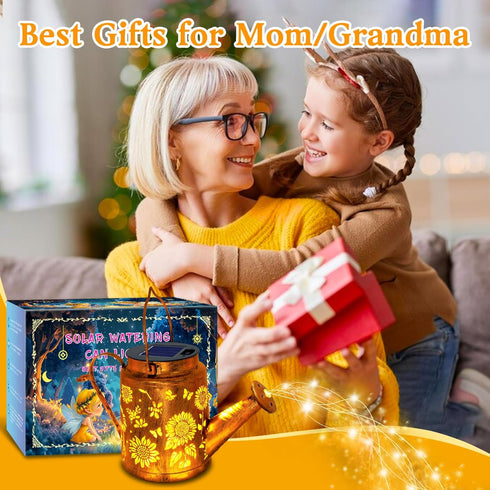 Solar Lights Outdoor Waterproof, Sunflower Solar Watering Can Lights with Shepherd Hook, Birthday Gifts for Mom Grandma