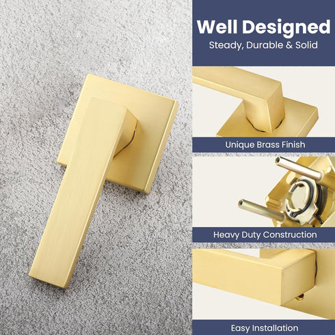 EHOMEWARE Heavy Duty Dummy Door Handle Set, 1 Pack Gold Interior Lever Knob for Right/Left Handing Doors