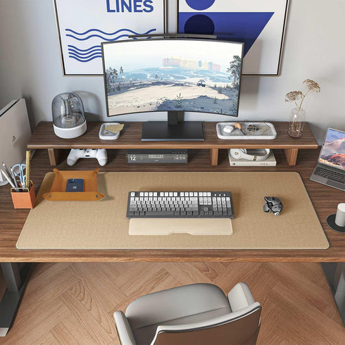 DAWNTREES Dual Sided Desk Mat, Leather Desk Pad, Brown 35.5"x17", with PU Leather Valet Tray Organizer