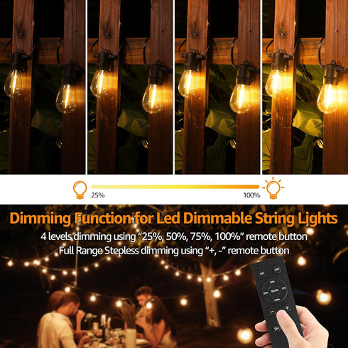 120W Dimmer 4 3 S14/ST38/G40 Larkvue Outdoor for String Lights with Remote, Brightness, Modes, Timer & Memory Function