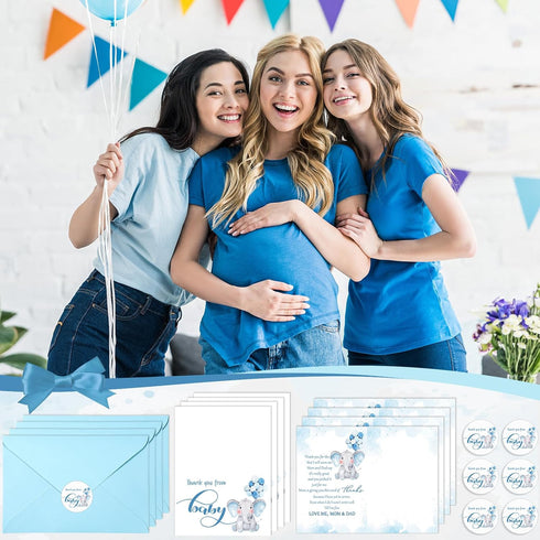 Zhanmai 50 Sets 50 50 50 Baby Shower Thank You Gift Cards Elephant Themed Baby Shower Thank You Notes with Envelopes