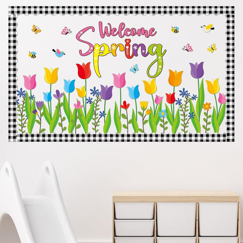 Tulip Bulletin Board Set, Mother's Day Classroom Decorations with Floral Bee Birds Butterfly Paper-Cuts for Spring Decor