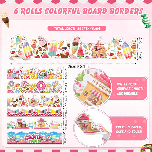 Tenceur 6 Rolls 160 ft Classroom Borders for Bulletin Board Decoration