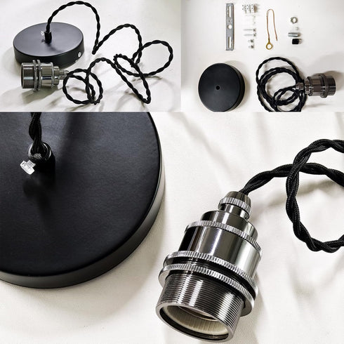 1-Light 4.92ft, E26 E27 Mini Pendant Light Kit, Adjustable Pendant Lights Cord Pearl Black Ceramic Socket Black Ceiling
