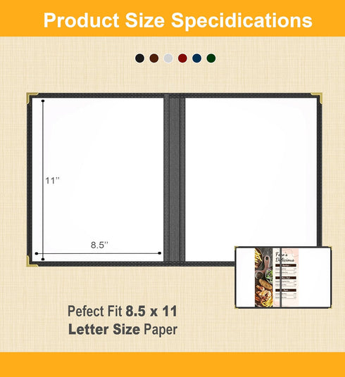 12 8.5x11 2 4 ZQP Pcs Black Menu Covers, Letter Size, Page View menu Holder, Toothed Metal Corners, Waterproof