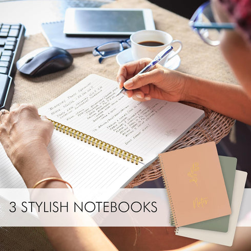 ZICOTO Aesthetic Spiral Notebook Set of 3, Cute Ruled 10.5x8 Journal with Large Pockets and Lined Pages for Organization