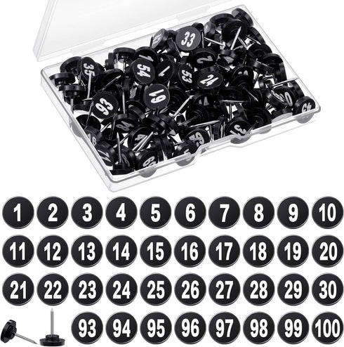 Teling 100 Pcs Numbered Push Pins 1-100, Small Thumb Tacks for Maps, Presentations, Photo, Poster, Black