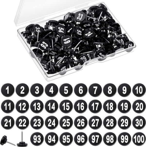 Teling 100 Pcs Numbered Push Pins 1-100, Small Thumb Tacks for Maps, Presentations, Photo, Poster, Black