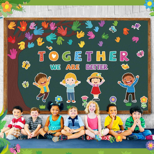 Pasimy Student Diversity Bulletin Board Sets - Boho Classroom Decor with Rainbow Equality Tree Handprint Cutouts