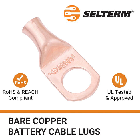 SELTERM 25pcs 8 AWG Battery Lugs, Heavy Duty Copper Wire Ring Terminals, 3/8" Stud, Electrical Cable Ends