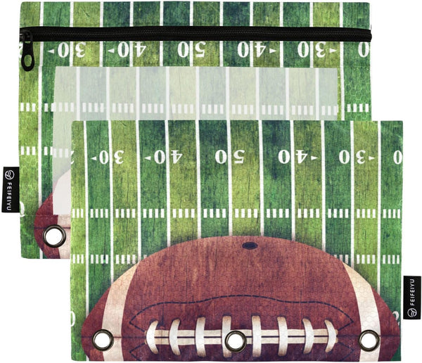 Football Pencil Pouch for 3 Ring Binder - 2 Pack Zippered Clear Pencil Case for Daily Supplies