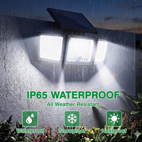 2500LM 286 3 IP65 3-Head (1 Pack) Solar Outdoor Lights Motion Sensor, LED Security Flood Lights with Visual Battery