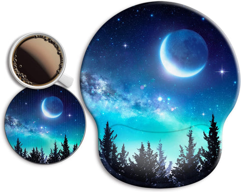 Ergonomic Mouse Pad with Wrist Support Rest, Large Gel Mousepad with Coaster for Pain Relief at Home & Office - Forest