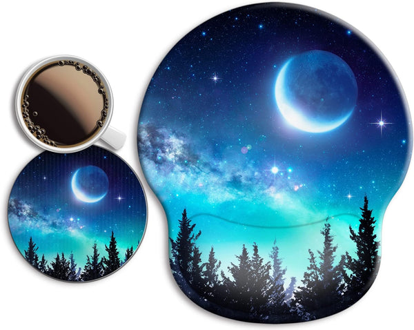 Ergonomic Mouse Pad with Wrist Support Rest, Large Gel Mousepad with Coaster for Pain Relief at Home & Office - Forest