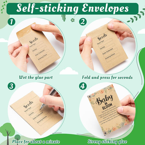 Yopyame 200Pcs Baby Shower Seed Saving Envelopes Resealable Small Brown Self Adhesive Kraft Paper for Party Favors