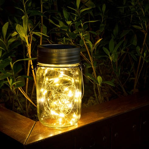 6 Pack 30 GIGALUMI Hanging Mason Jar Solar Lights, Led Hanging Solar Lanterns Outdoor Waterproof, Hangers and Jars