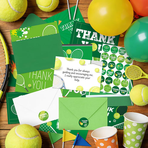 72pcs 4x6in TICIAGA Tennis Thank You Card with Envelopes and Stickers for Kids, Sporty Greeting Card for Friends