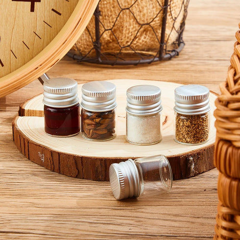 Tessco 100 Pcs 5 ml Mini Glass Bottles with Screw Caps, Tiny Jars for Cosmetic Sample, Essential Oil Storage (Silver)