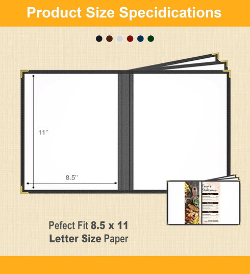 6 8.5x11 4Page 8View ZQP Pcs Menu Covers, Letter Size, menu Holder, Toothed Metal Corners, Waterproof