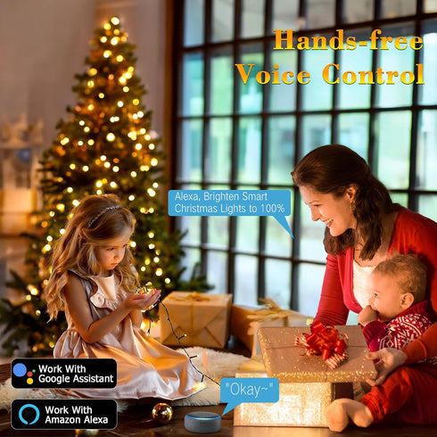 98.4FT 300 Brizled Smart Christmas Lights, LED Color Changing Christmas Lights with APP/Voice Control, Warm White