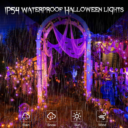 2 Pack 200 66Ft 8 echosari Halloween Fairy Lights Battery Operated, LED Auto Timer Silver Wire Starry String Lights